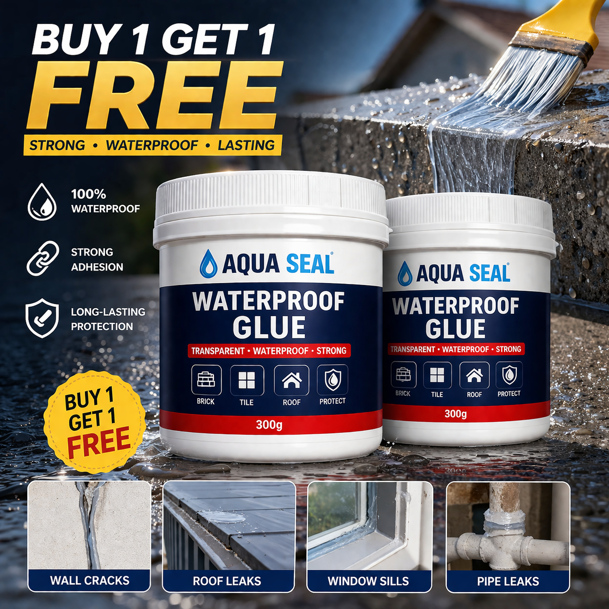 AquaSeal Pro – Invisible Waterproof Repair Glue | Buy 1 Get 1 Free!
